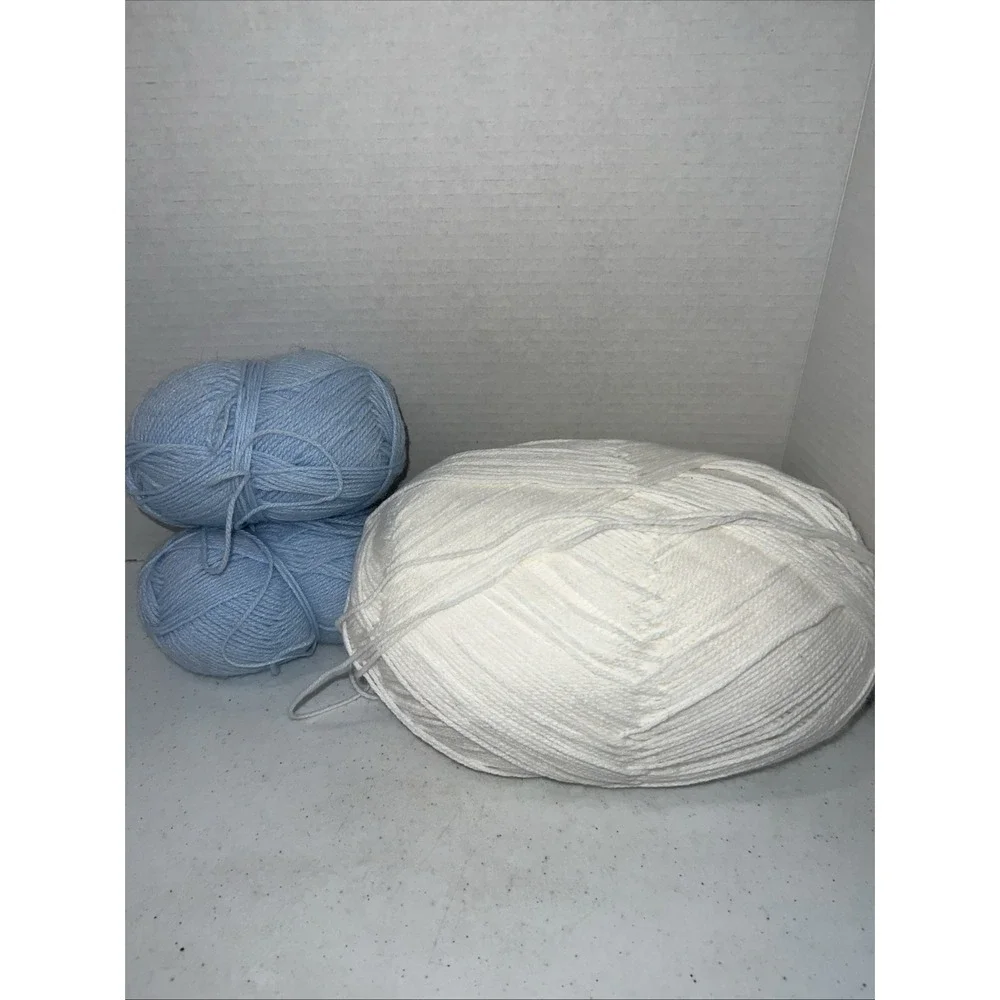 Lot of 3 Baby Yarn Lightweight Pastel Blue White No Label Acrylic